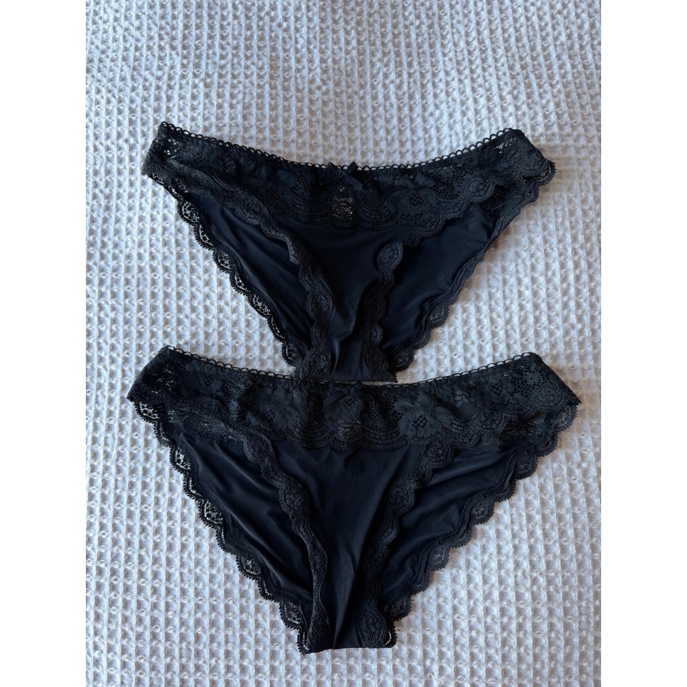 Victoria's Secret Dream Angels Black Lace Cheekini Tanga Panties S Set of 2